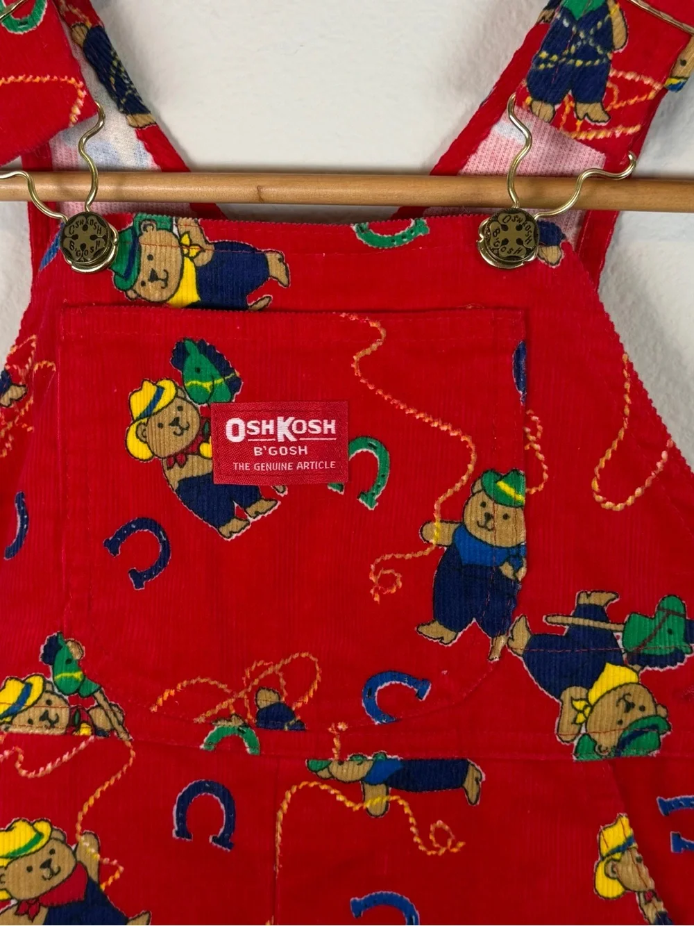 Vintage OshKosh B’gosh VESTBAK Overalls Cowboys Bears Red 2T Months USA Made